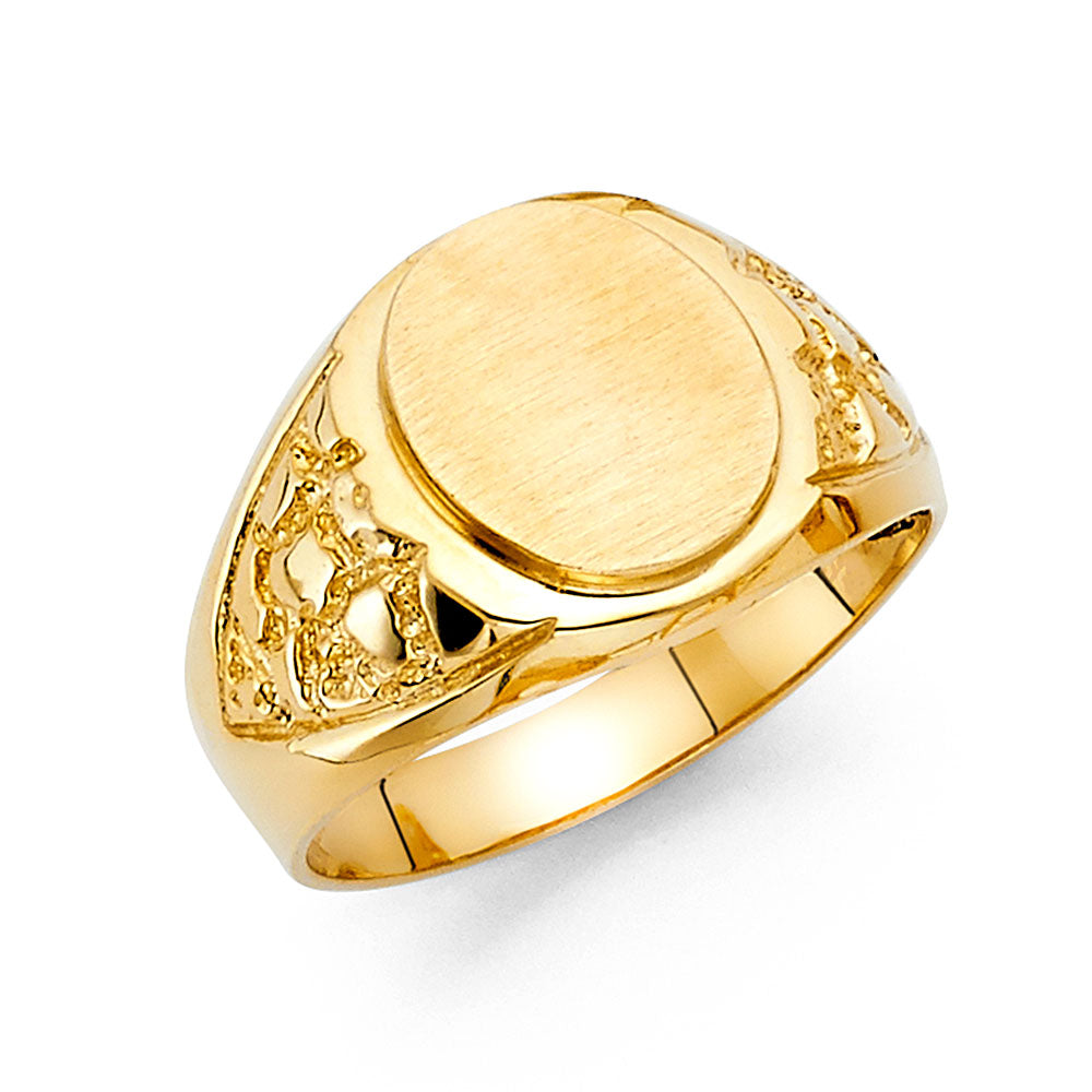 Gent's 14 Karat Signet with nugget Ring Size 10 Color: Yellow
Finish: