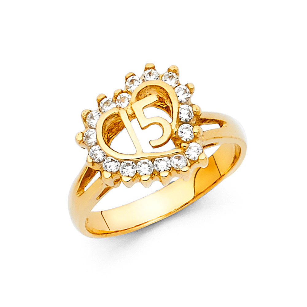 Lady's 14 Karat Heart 15 cz Ring Size 7 Color: Yellow
Finish: Polishe