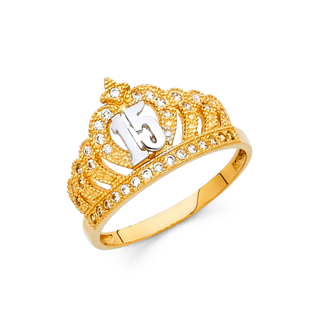 Lady's 14 Karat Fashion 15 Ring Size 7 Crown CZ Style: 15years
Color: