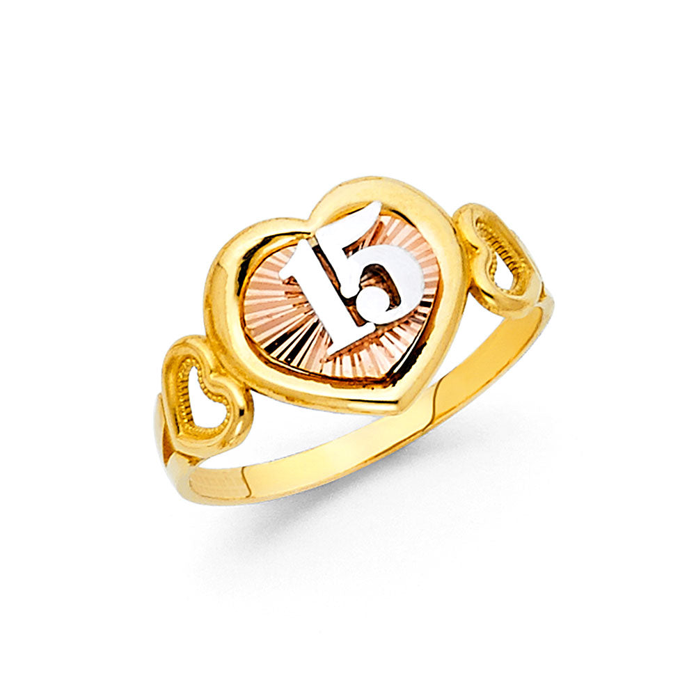 Lady's 14 Karat 15  heart Fashion Ring Size 7 Color: Tri-tone
Finish: