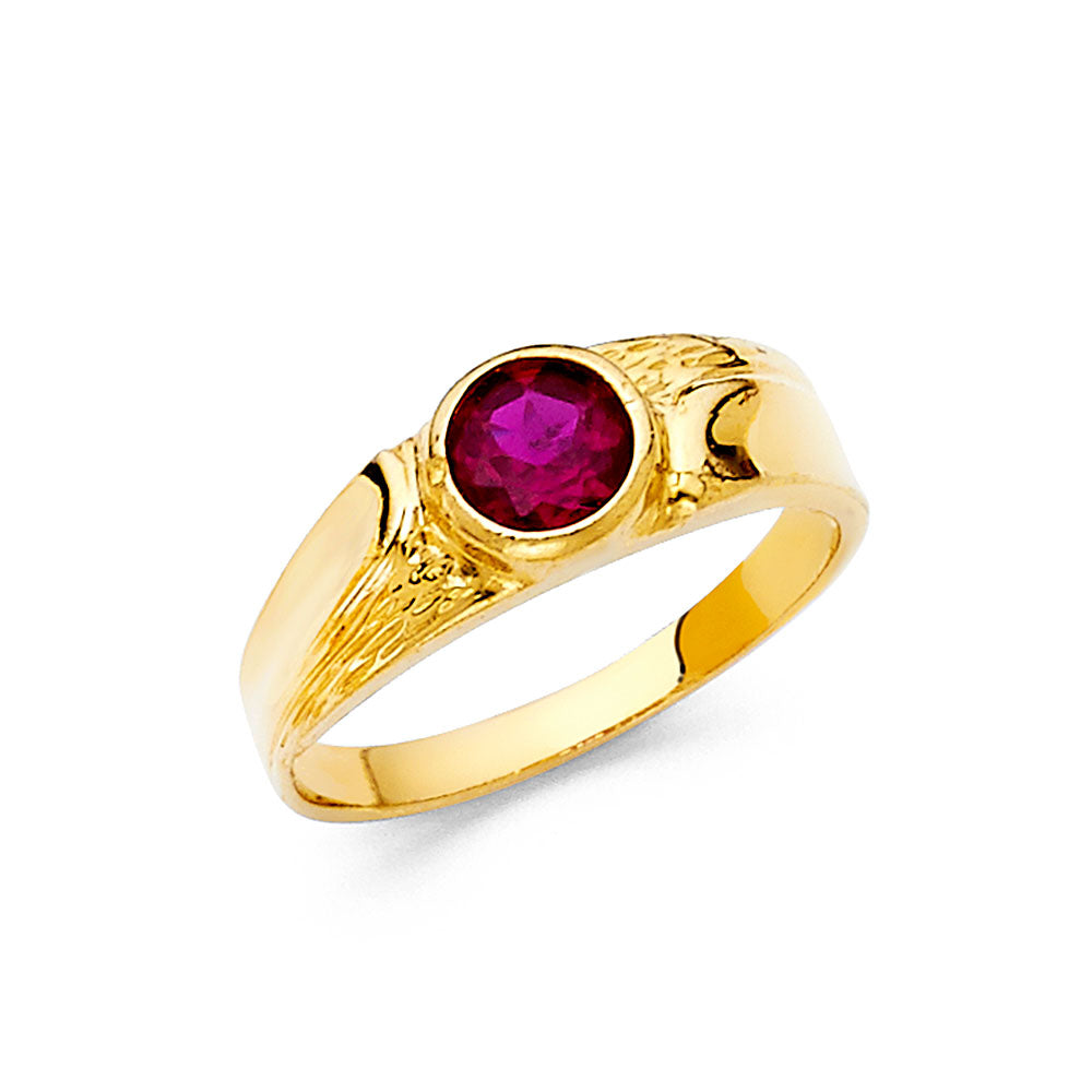 Gent's Yellow 14 Karat CZ Red Round Stone Ring Gender: Gentlement