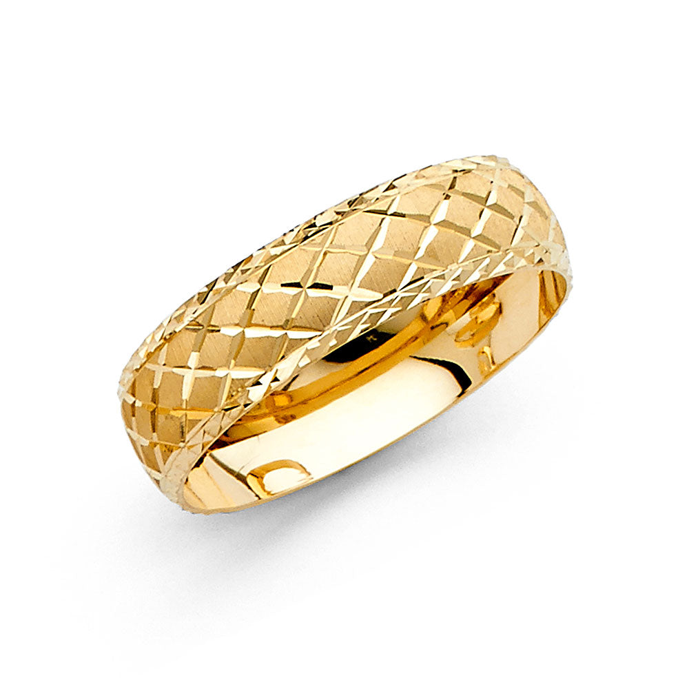 unisex Yellow 14 Karat Diamond Cut Wedding Band 6MM size 10