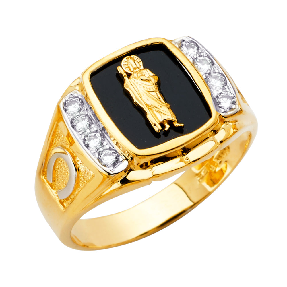 Gent's Yellow 14 Karat Onix and cz Saint Jude Fashion Ring Size 10