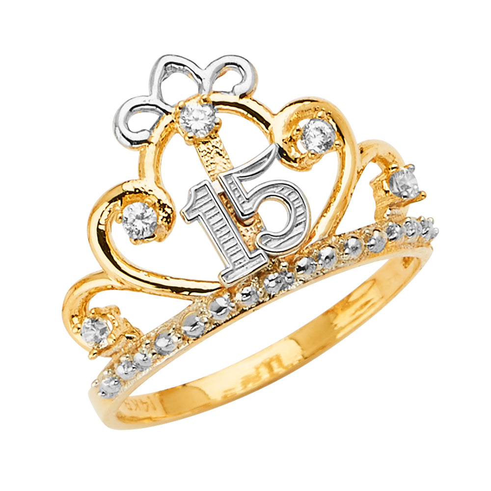 Lady's 14 Karat Crown cz Fashion Ring Size 7 Color: Two-Tone
Finish: