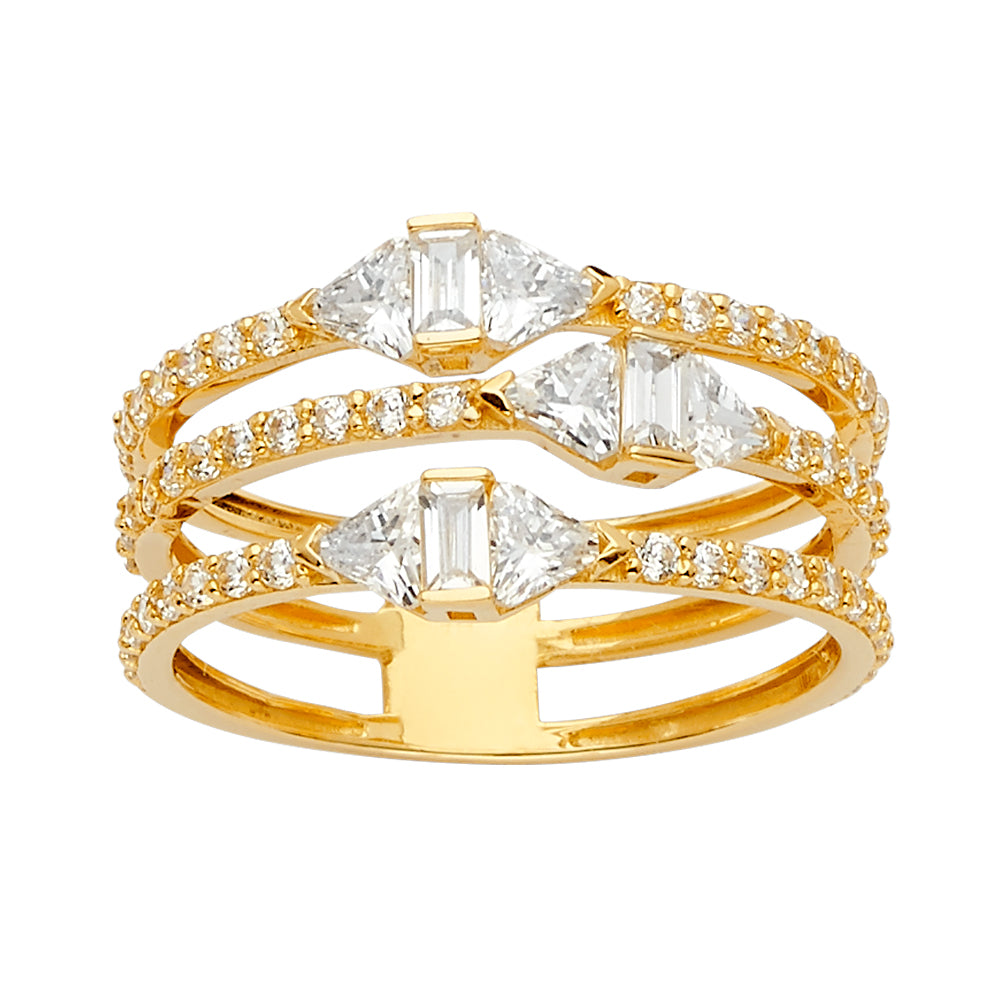 Lady's 14 Karat 3  lines cz Fashion Ring Size 7 Color: Yellow
Finish: