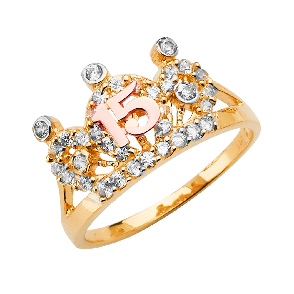 Lady's 14 Karat Crown cz 15 Ring Size 7 Color: Tri-tone
Finish: Polis