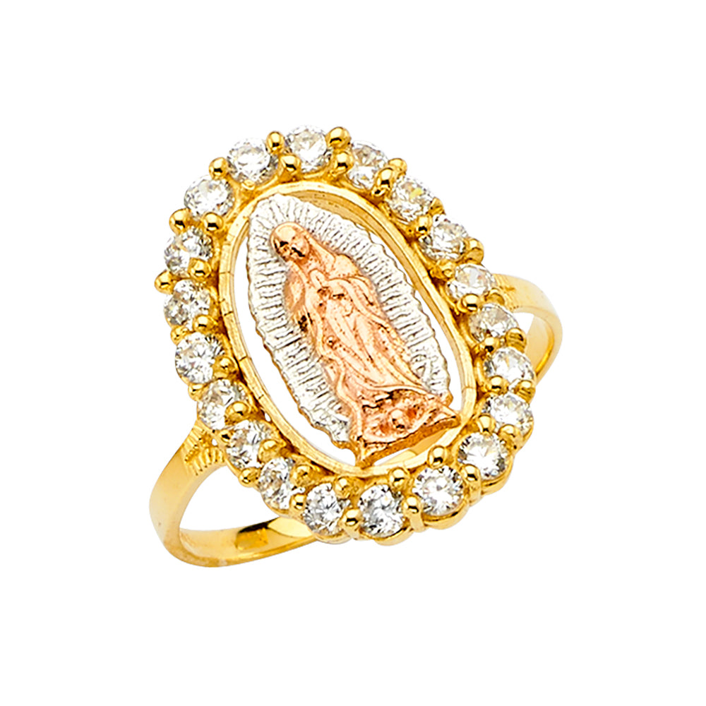 Lady's 14 Karat Guadalupe CZ ring : Tri-tone
Finish: Polished