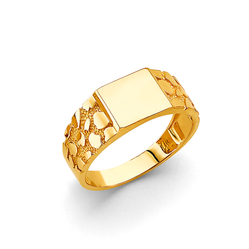 Gent's Yellow 14 Karat Fashion Signet nugget Ring Gender: Gentlement