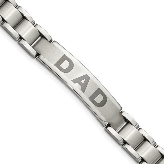 Stainless Steel Brushed and Polished Lasered DAD Id Bracelet Length: 8.75"