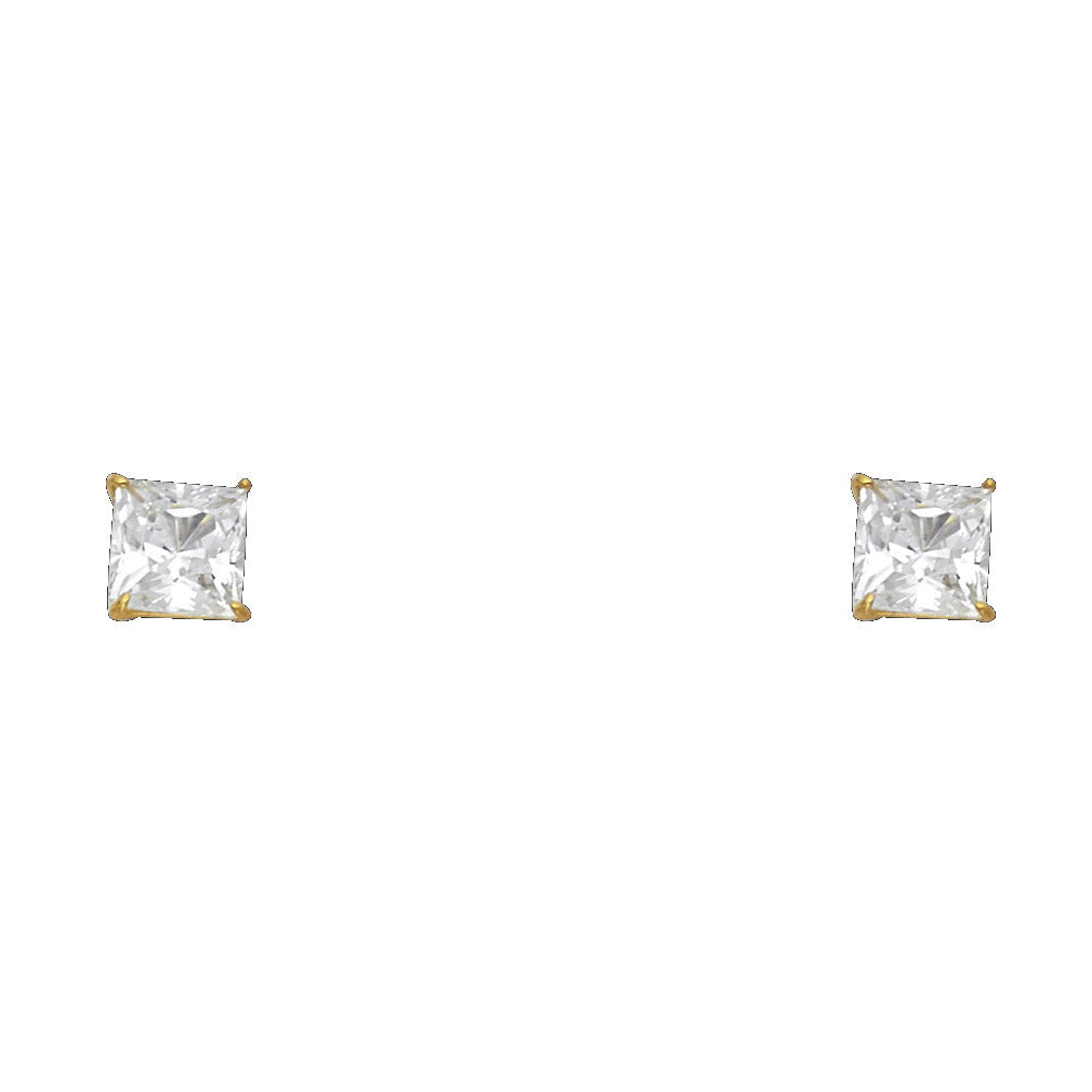 14KY 5mm Square Basket Screw Back Stud Earrings