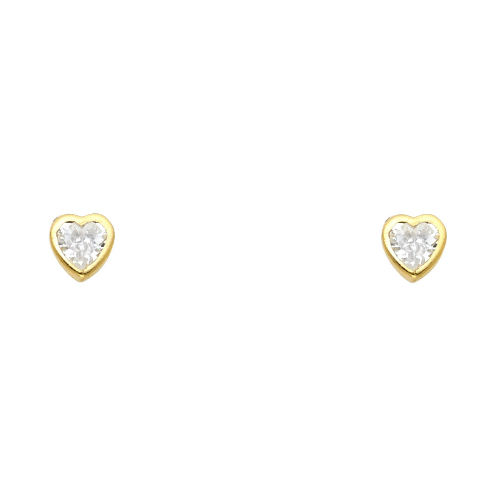 Lady's Yellow 14 Karat Stud Heart Earrings Length: 10.11