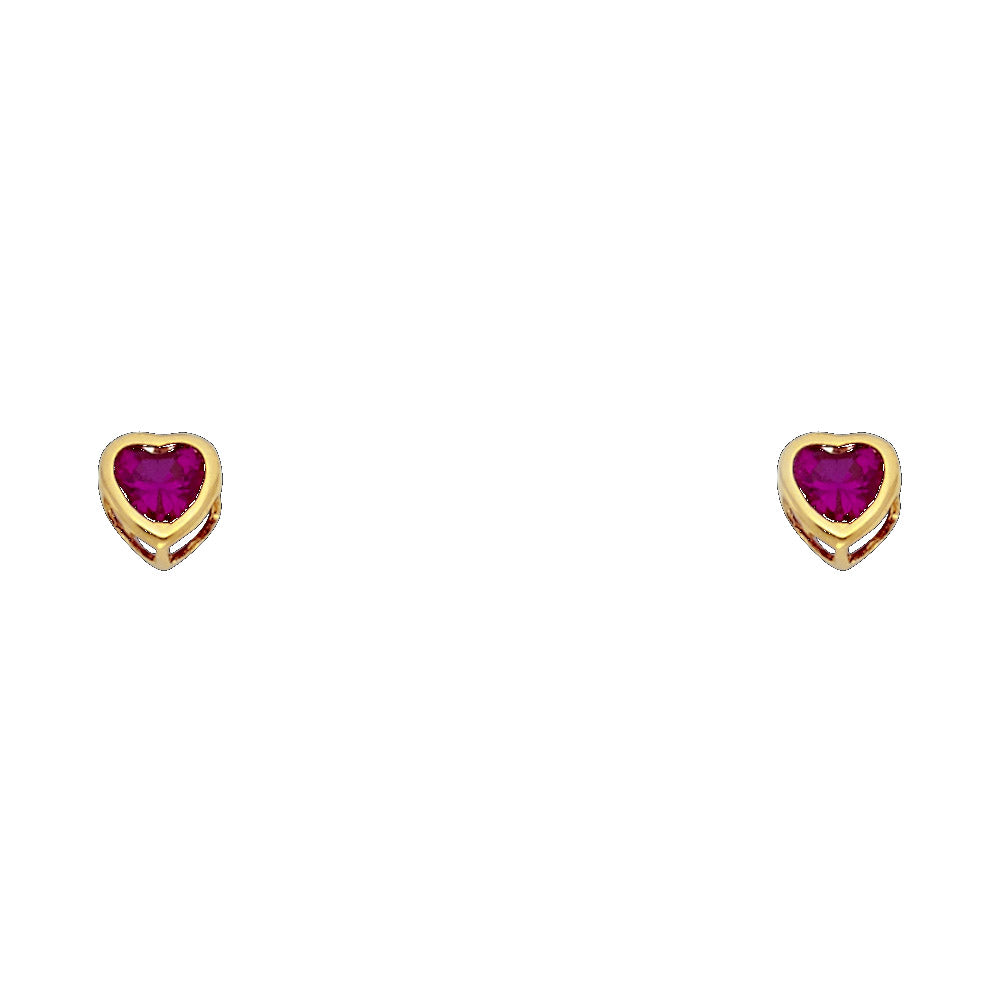 Lady's Yellow 14 Karat Heart Stud Earrings-July