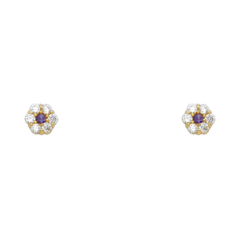 Lady's Yellow 14 Karat flower February stone cz Earrings