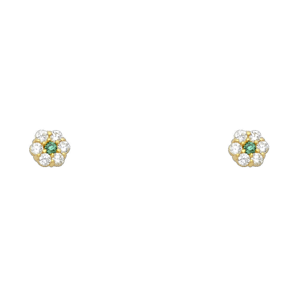 14KY Flower 6 Leaf CZ Screw Back Stud Earrings (MAY)
