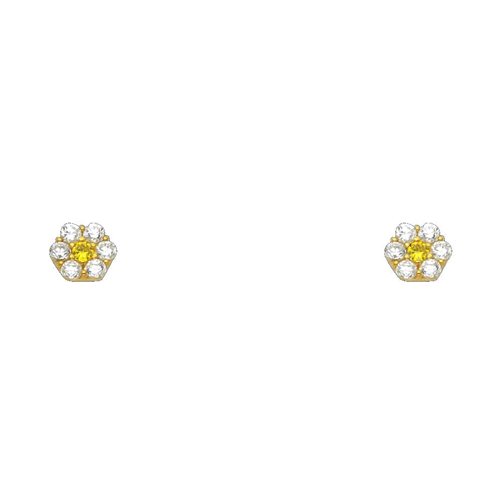 14KY Flower 6 Leaf CZ Screw Back Stud Earrings (NOV)