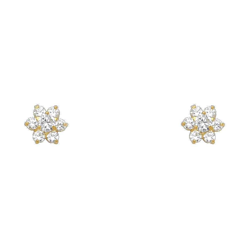 Lady's Yellow 14 Karat Flower w/cz screw Stud Earrings-April