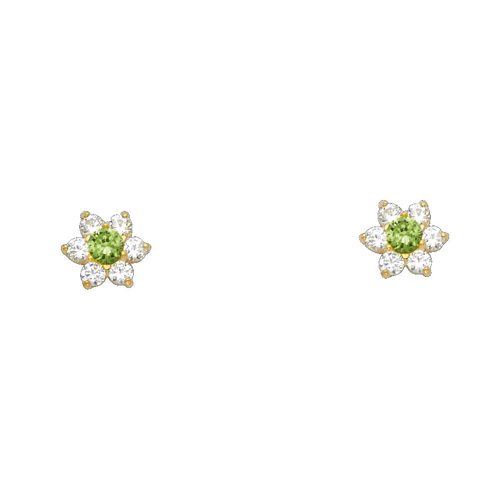 Lady's Yellow 14 Karat  Flower w/cz screw Stud Earrings-Aug