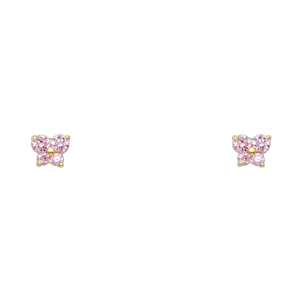 Lady's Yellow 14 Karat butterfly cz stud Earrings
