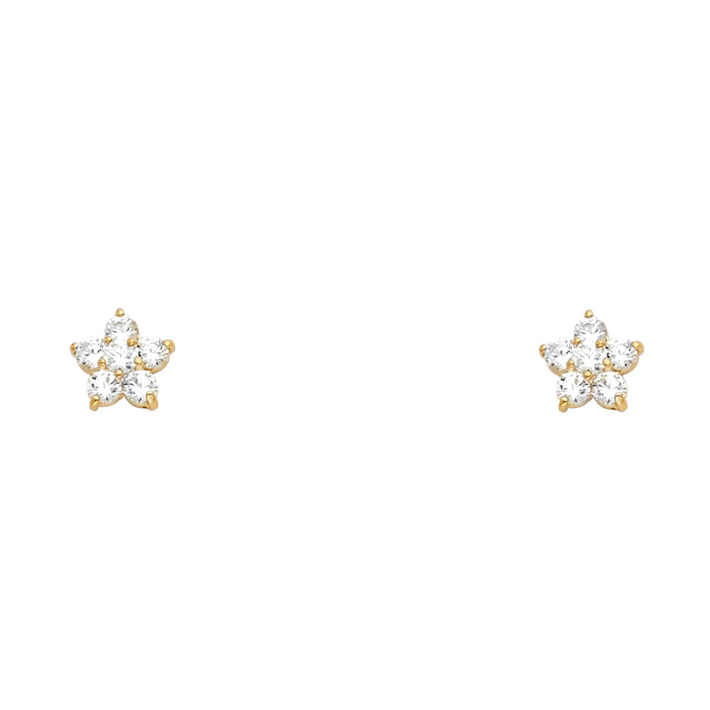 Lady's Yellow 14 Karat Cz Flower Earrings Finish: Polished
