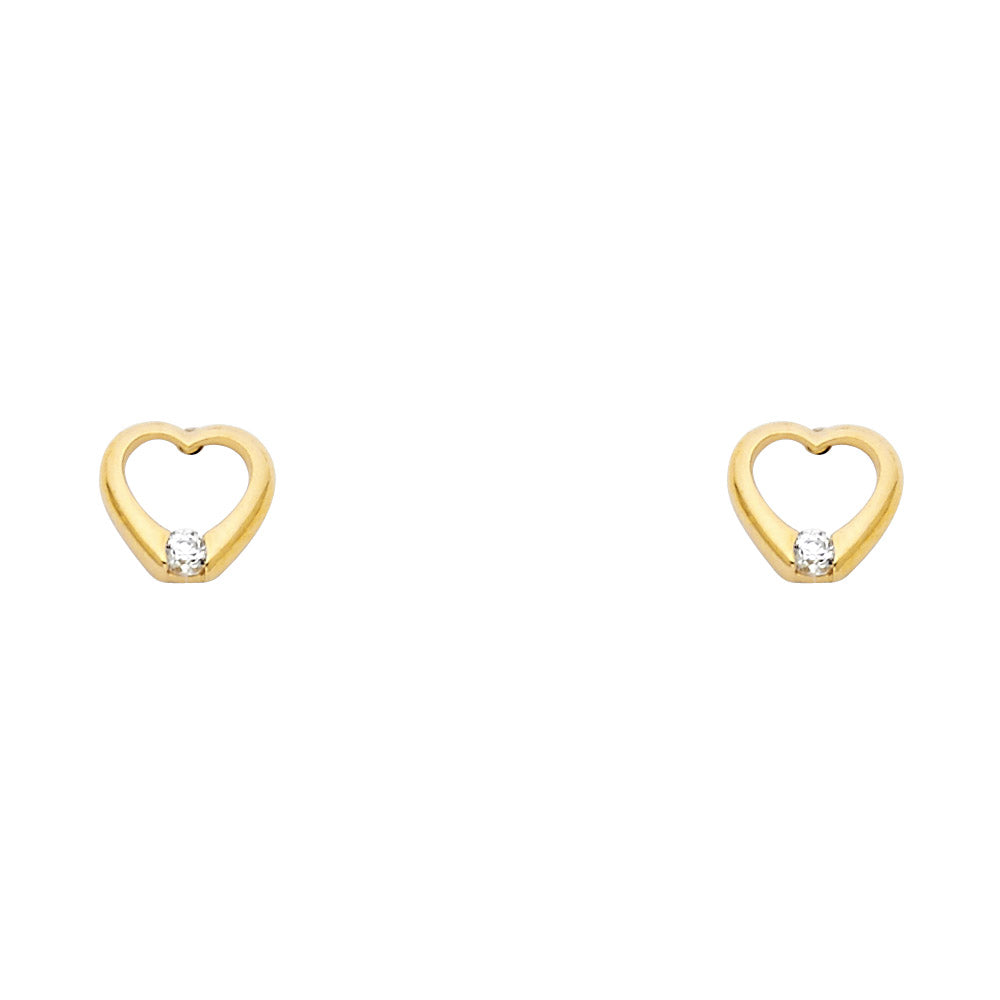 14KY Heart White CZ Stud Earrings