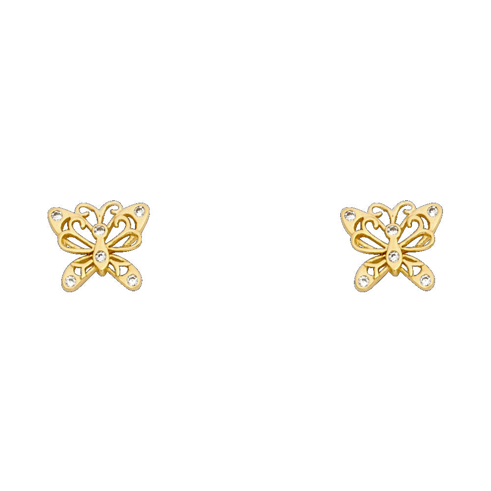 Lady's Yellow 14 Karat butterfly Earrings Stud Finish: Polished