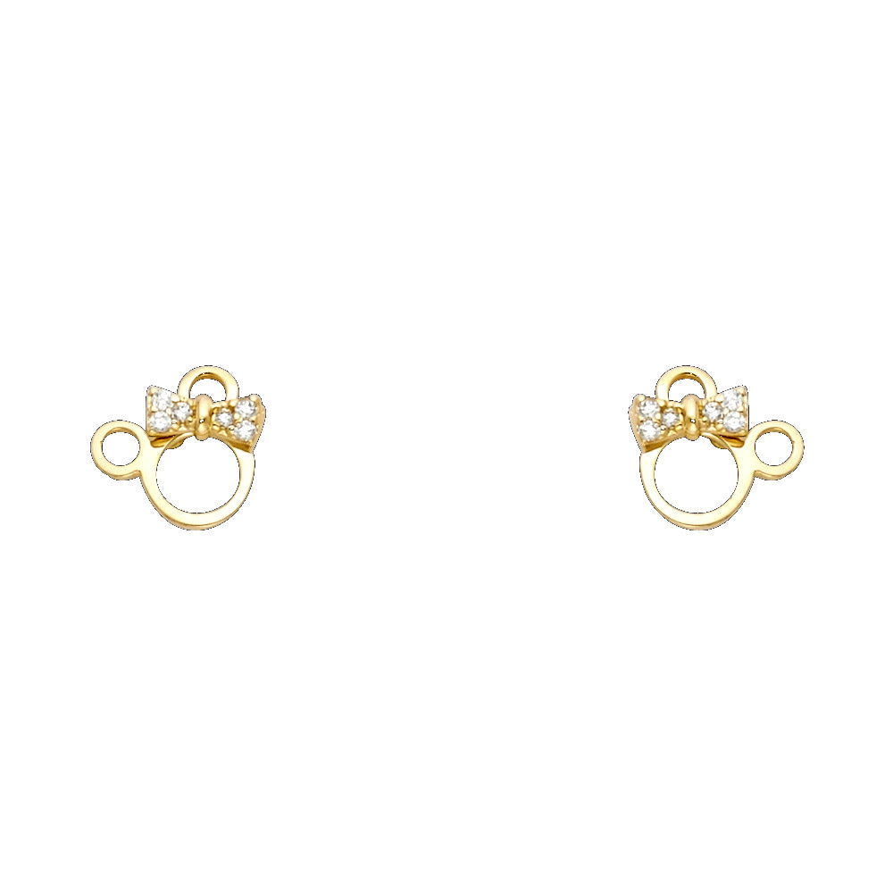 Lady's Yellow 14 Karat Cat cz Stud Earrings Length: 7.2