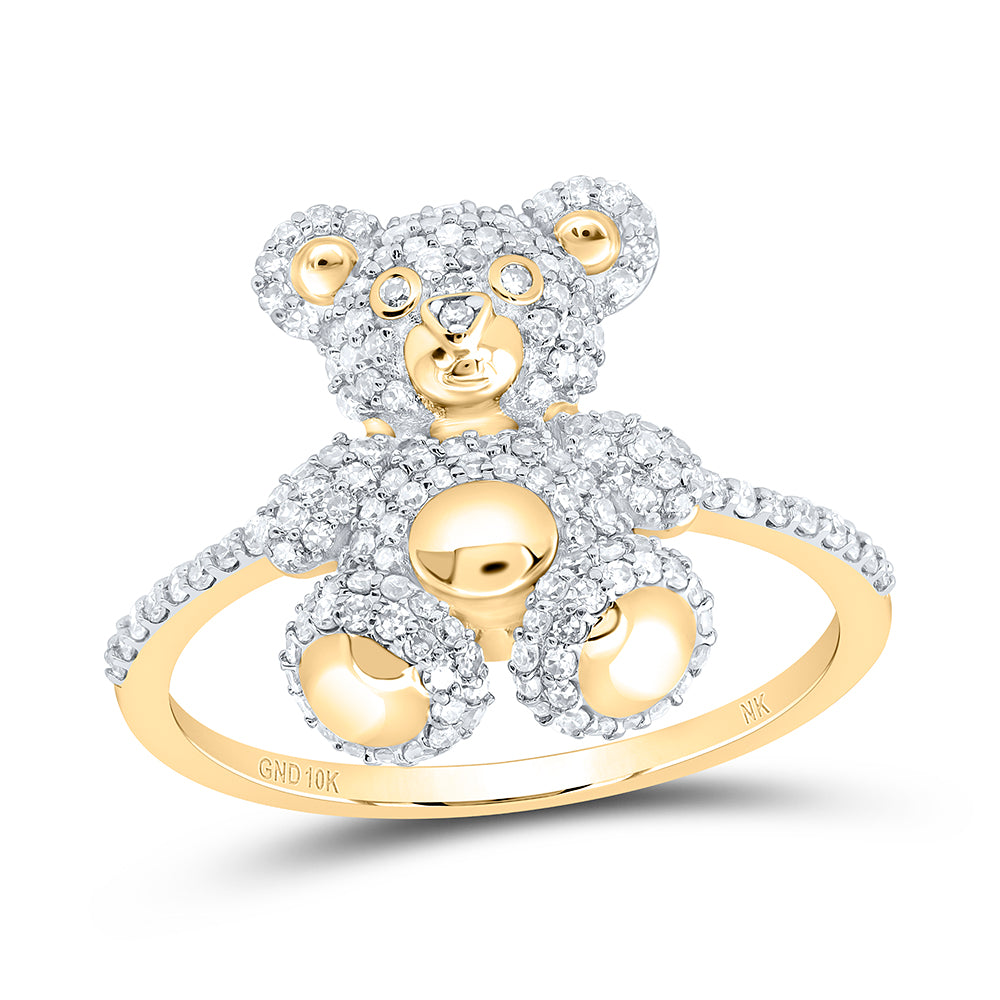 Lady's Yellow 10 Karat Fashion teddy bear Ring Size 7 0.50tw Round Dia