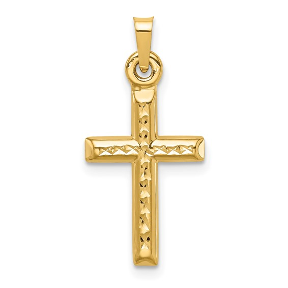 14 Karat Hollow Cross Charm Length 24.4 Color: Yellow