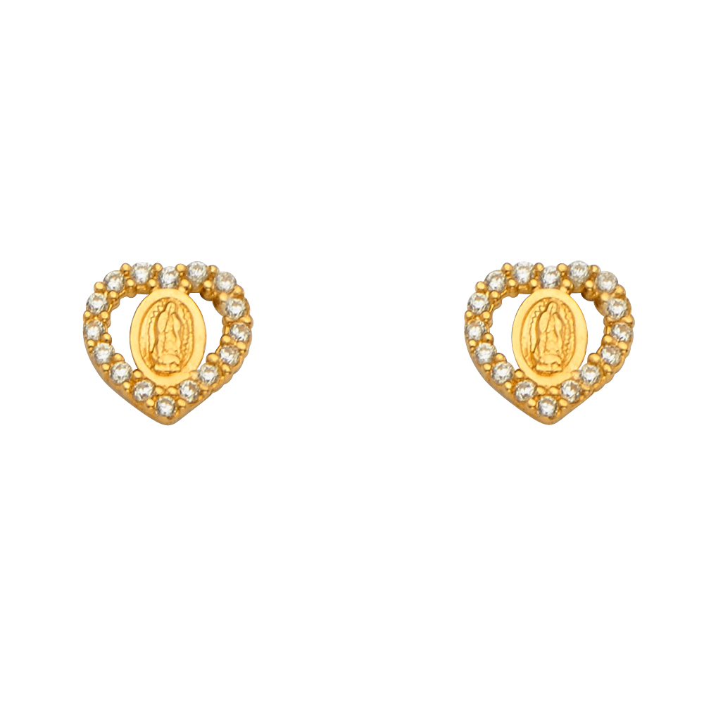 Lady's Yellow 14 Karat Cz Heart Guadalupe Studs
Length: 7.61