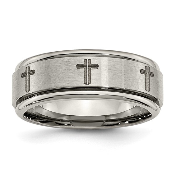 Titanium Brushed and polished cross laser design 8mm band