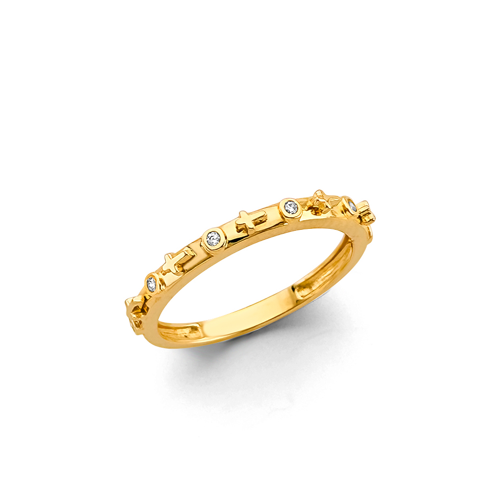 Lady's Yellow 14 Karat CZ Rosary Ring Length 2.8