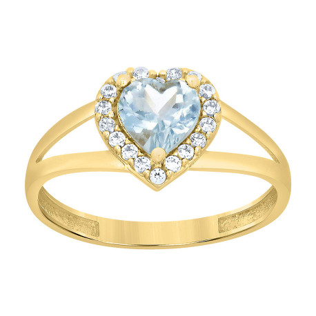 Lady's Yellow 10 Karat Heart aquamarine cz Fashion Ring Length 9.7