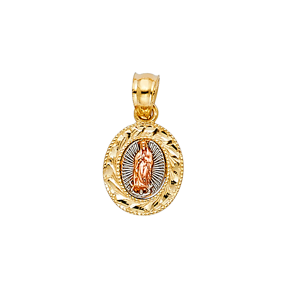Three-Tone 14 Karat Virgen de Guadalupe Pendant Style: Round
Length: