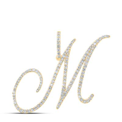 Yellow 10 Karat Pendant = 0.875tw Initial M Round Diamonds LengthMM: 30.36