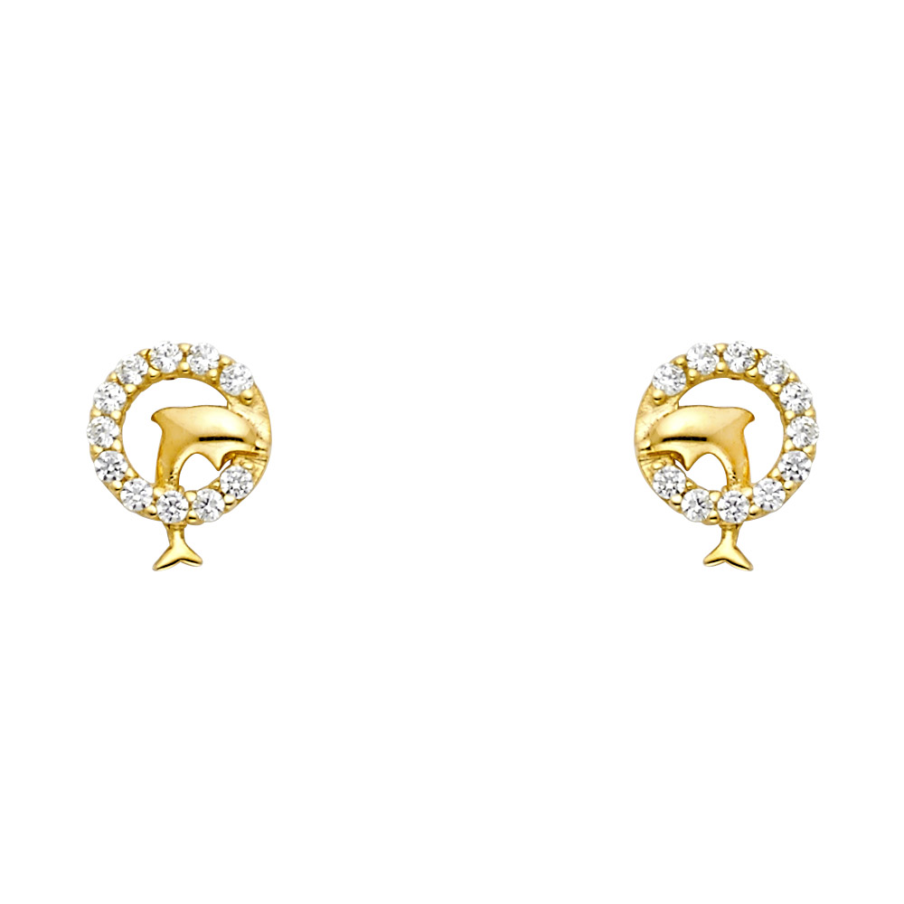 Lady's Yellow 14 Karat Dolphin Earrings 
Finish: Polished
Length: 4