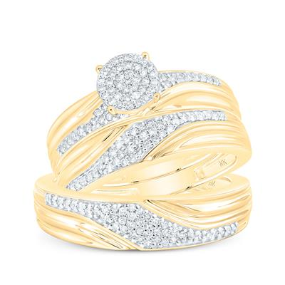 Lady's Yellow 10 Karat Wedding trio Set Size 7 0.50tw Round Diamonds F