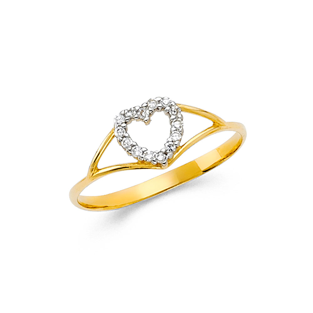 Lady's Yellow 14 Karat Heart  Cz Ring