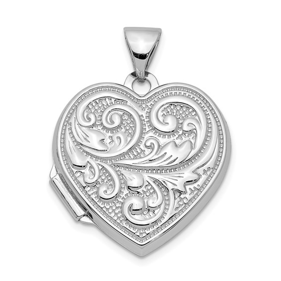 White Sterling Silver Heart Locket Pendant Length: 23