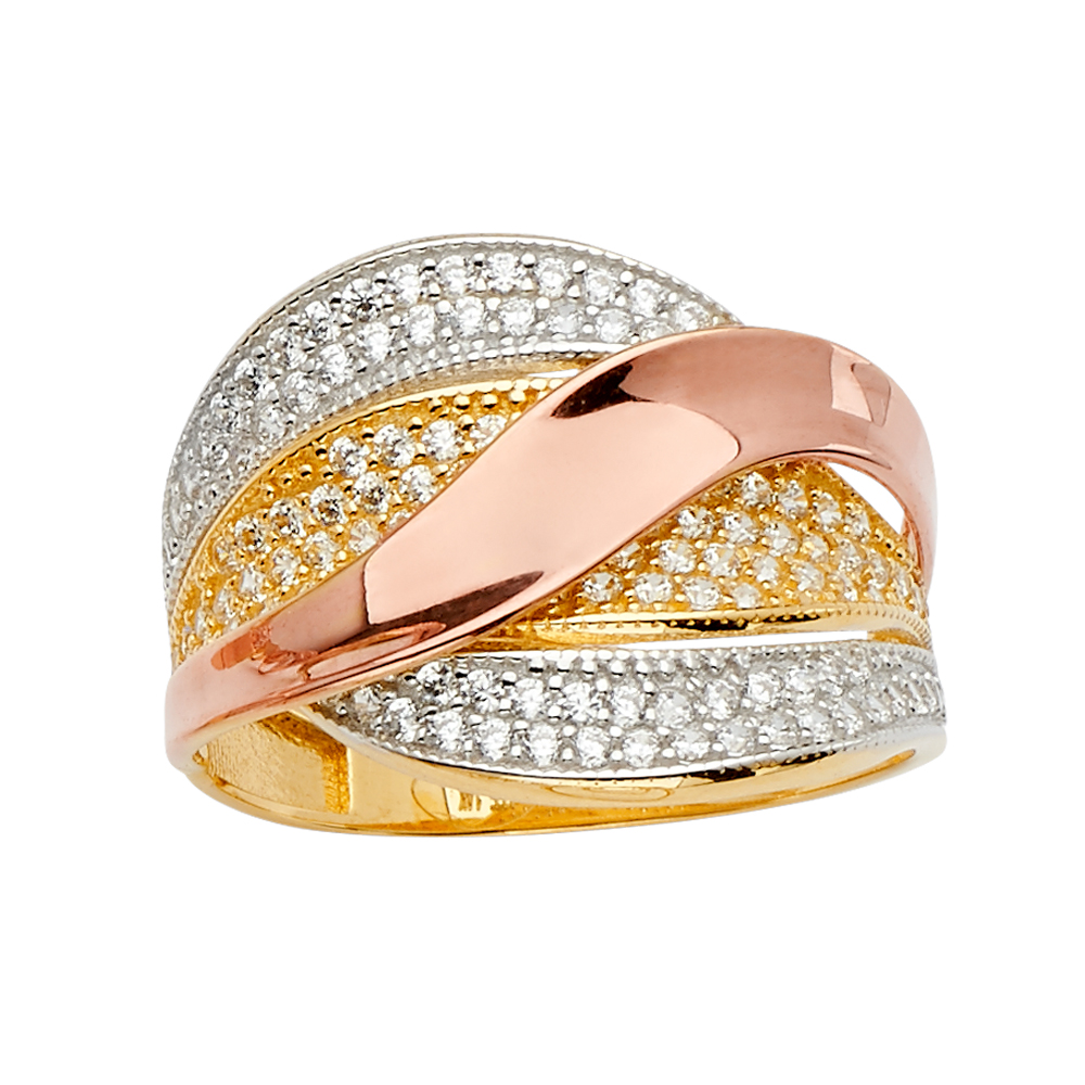 Lady's Three-Tone 14k Fancy  Cz Ring Length 13