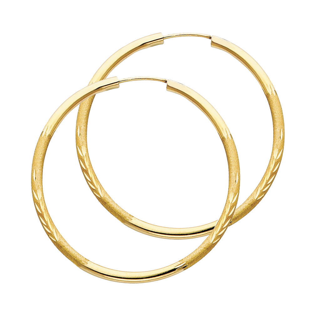 Lady's Yellow 14 Karat DC Endless Hoop Earrings 40X 2mm