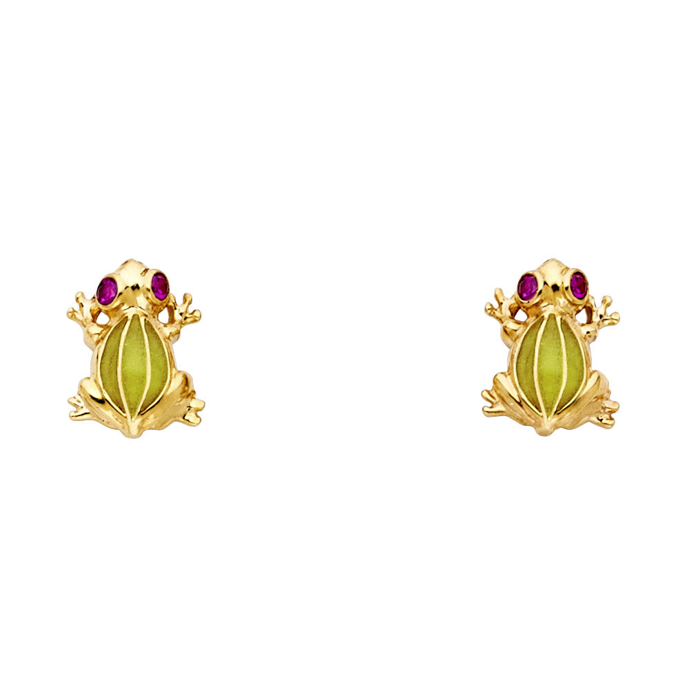 Lady's Yellow 14 Karat GlowDark Frog Earrings