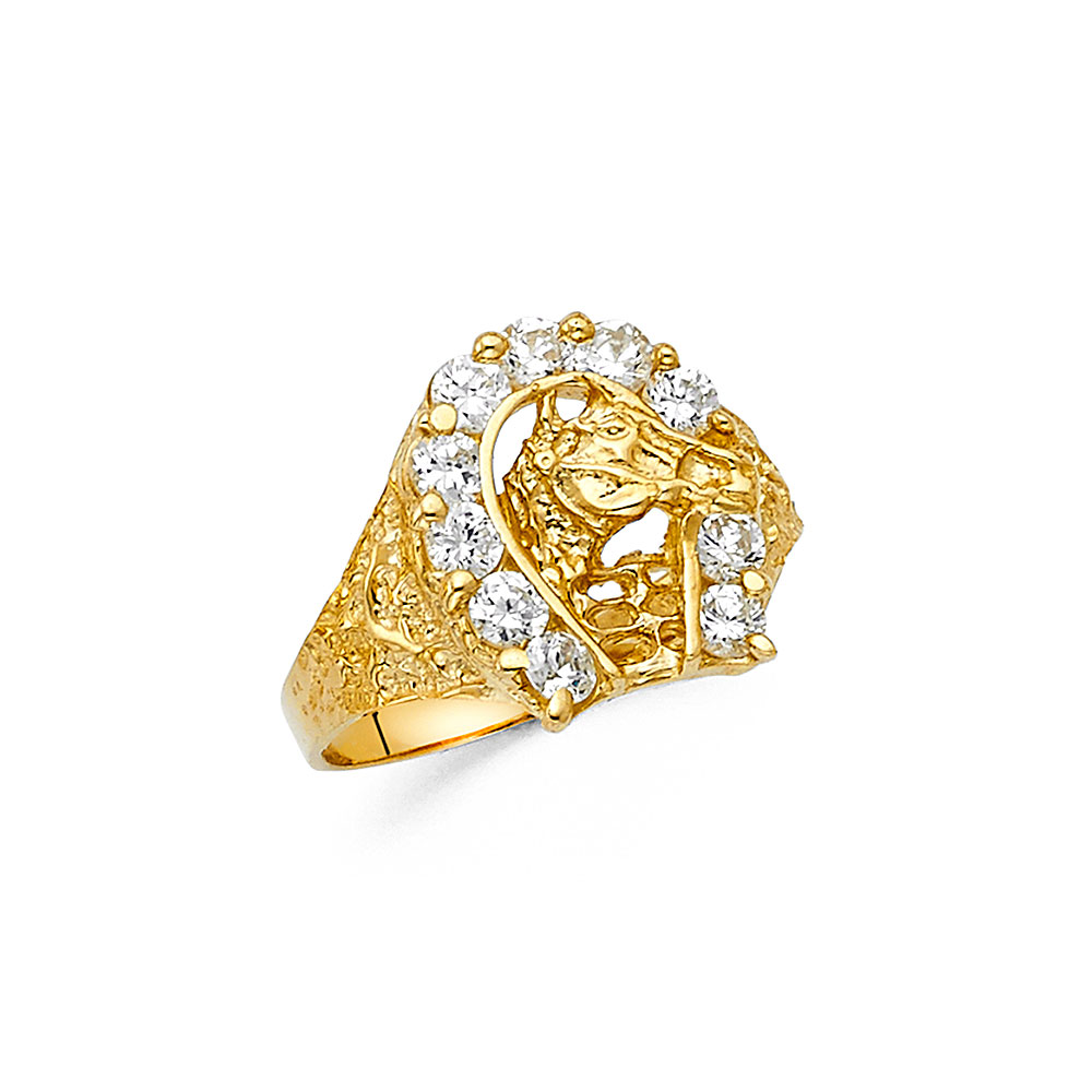 Gent's Yellow 14 K Diamond Cut Lucky Horse Ring