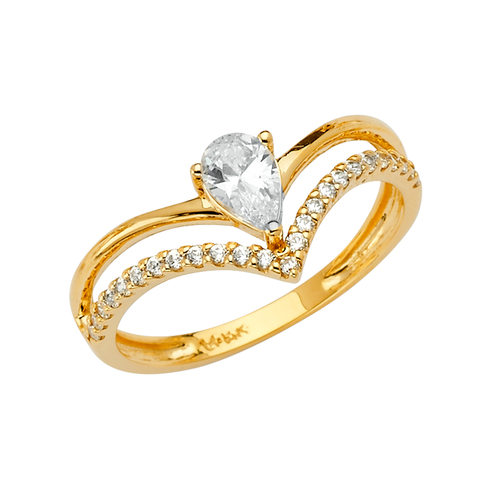 Lady's Yellow 14 Karat 2Lines Fancy CZ Ring