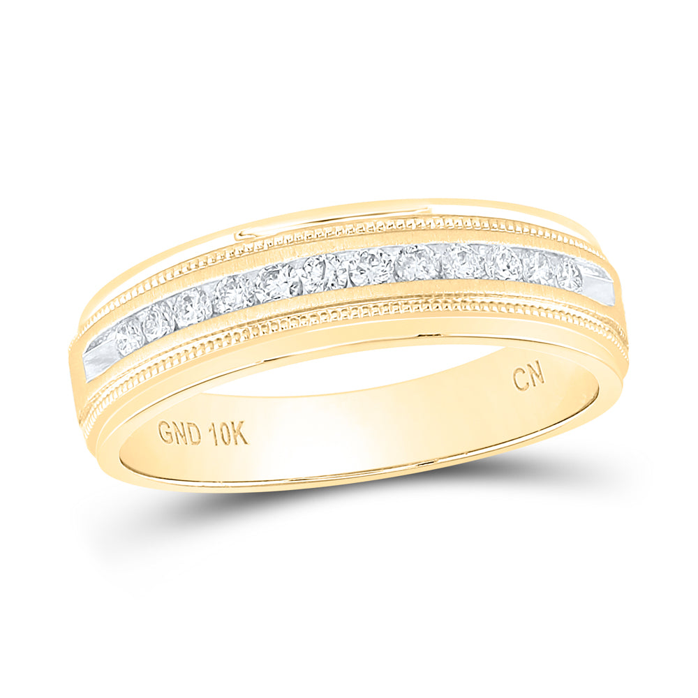 Yellow 10 Karat Men's Diamond Wedding Band Size 10 0.25tw Round Diamonds