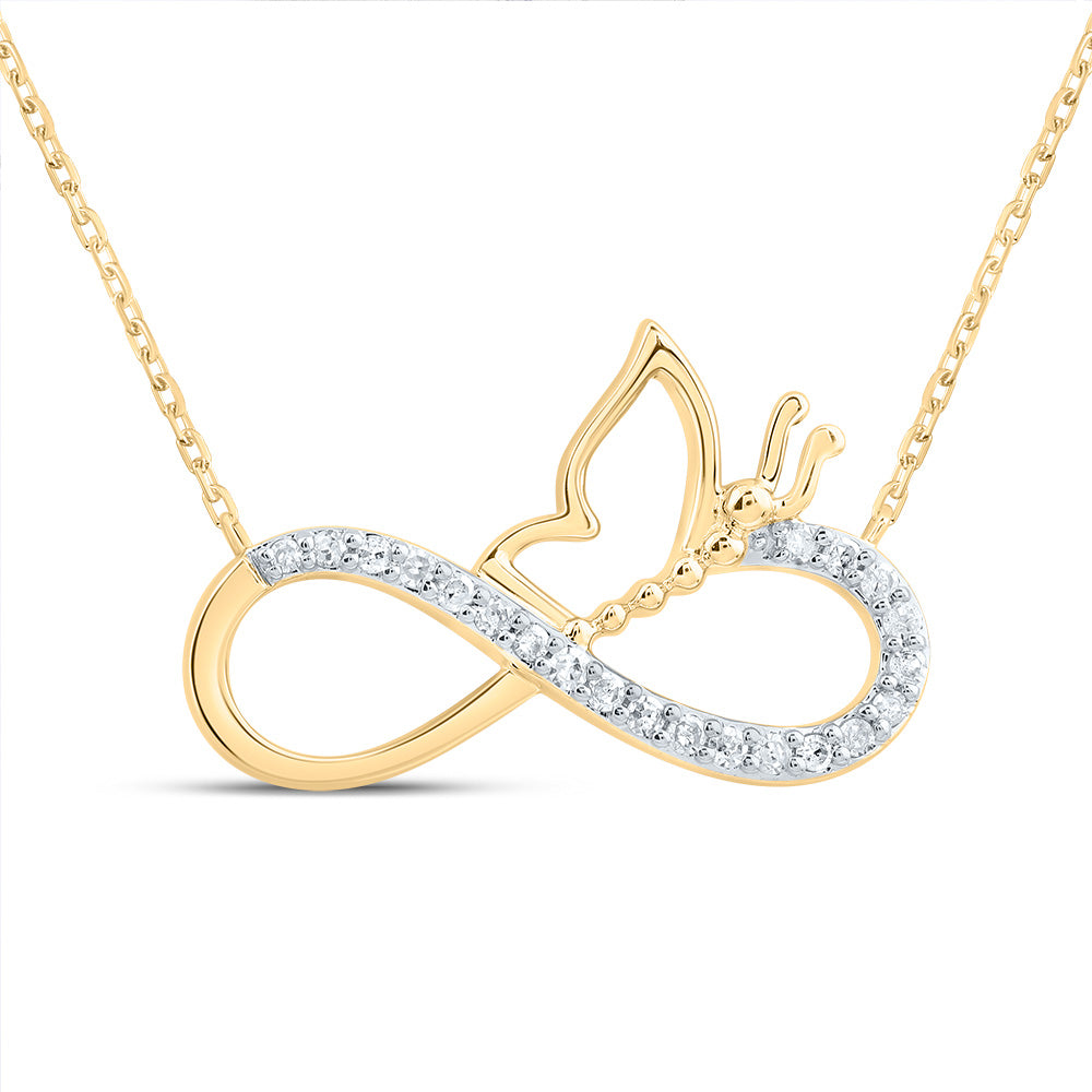 Lady's 10 Karat Infinity Buttefly Necklace 0.10tw Round Diamonds Color: Yellow
Length: 18"
Gender: Ladies
