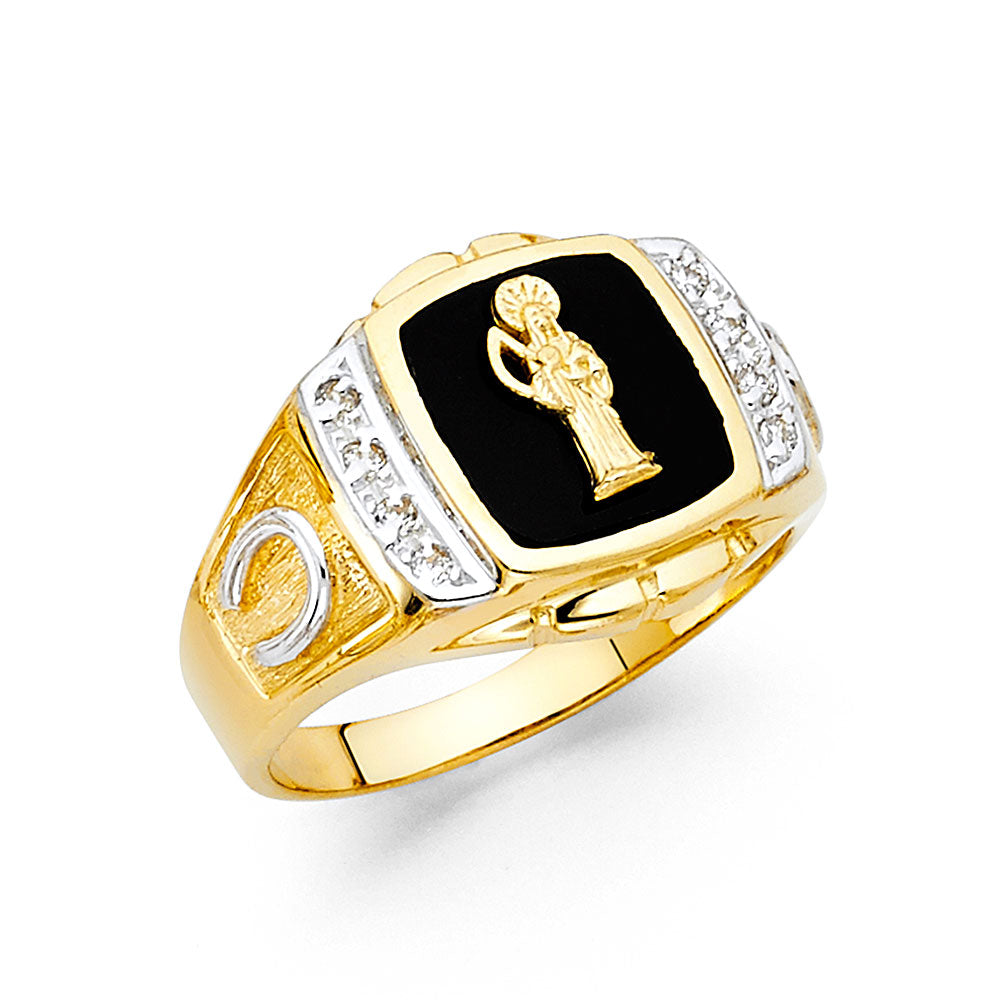 14K Onyx & Cz Santa Muerte Ring