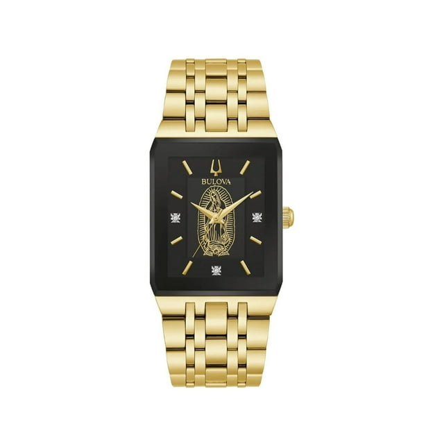 Bulova Gold-tone Virgen Of Guadalupe black dial with diamond accents Square