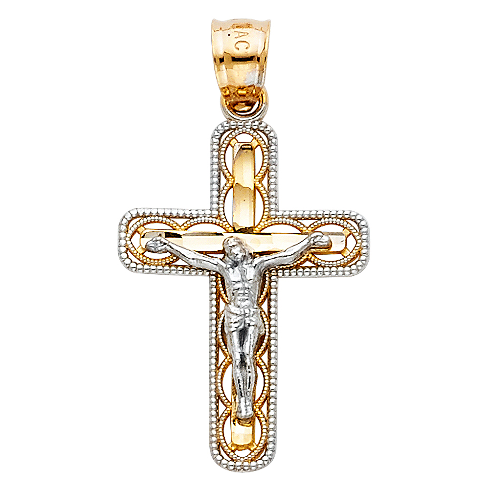 Two-Tone 14 Karat 2T Cut Out Design Crucufix
Length: 23