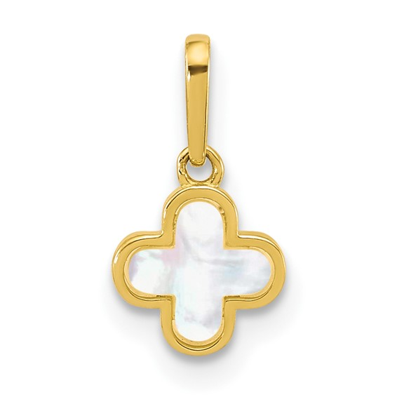 Yellow 10 Karat Mother of pearl clover Pendant Length: 14