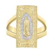 Lady's Two-Tone 10 Karat Greek Guadalupe Diamond Cut Fashion Ring Length 18.8